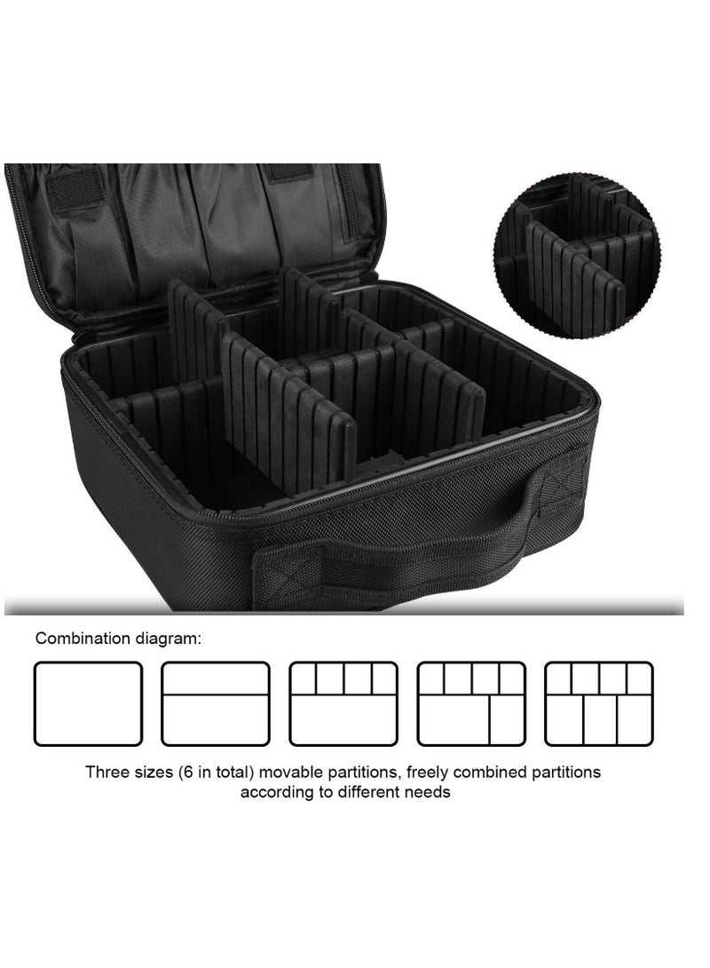 Travel Cosmetic Case, Cosmetic Case Organizer, Portable Artist Cosmetic Bag with Adjustable Dividers for Cosmetics, Makeup Brushes, Toiletries, Jewelry, Digital Accessories - Black - Image 5